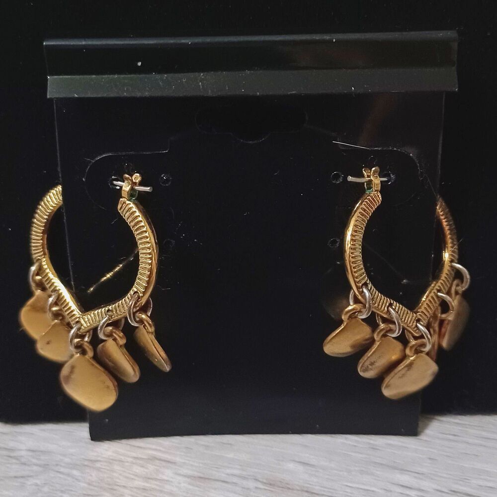 Gold-Toned Hoop Earrings w/ Dangling charms